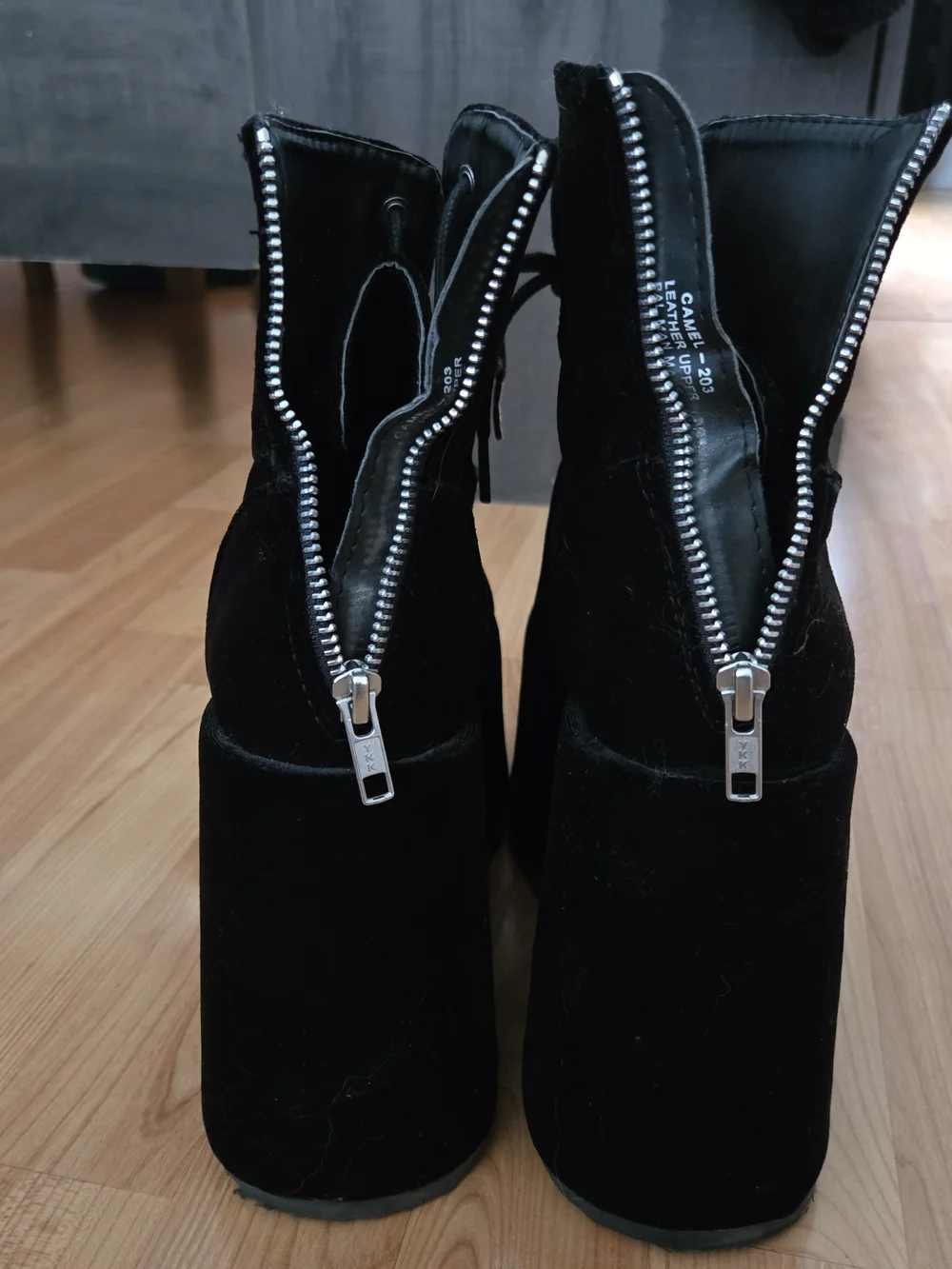 DEMONIA - Camel 203 - Black Velvet Boots - Picture 3 of 9